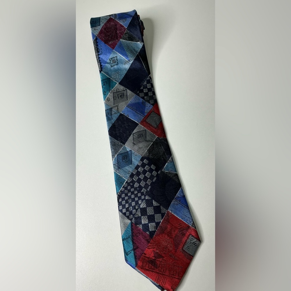 Bergere Mens X-Long Extra Long Neck Tie Blue Red Multicolor 64.5 X 4 Pre-loved